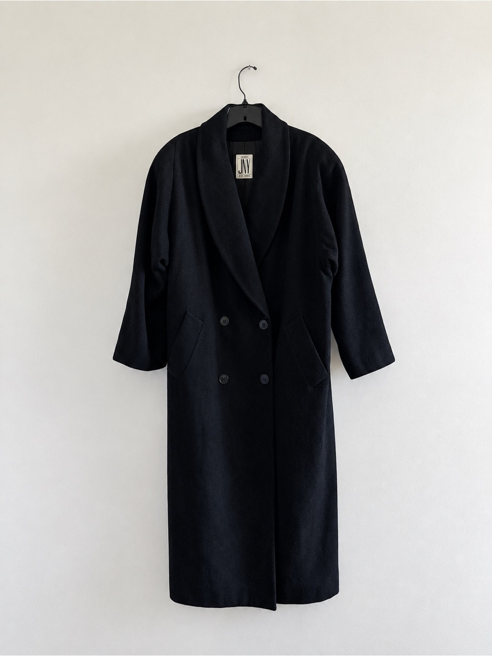 Vintage Jones New York Pea Coat Long Black Wool Shawl Collar Women 12 Minimalist